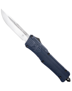 CobraTec Knives CTK-1 Large 3.75" OTF Drop Point Plain D2 Steel Blade/NYPD Blue Aluminum Handle Features Glass Breaker Includes Pocket Clip