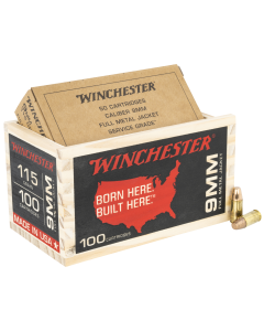 Winchester USA 9mm 115gr FMJFN 100rd Box