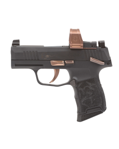 Sig Sauer P365 Rose Kit w/Red Dot Micro-Compact Frame 380 ACP 10+1, 3.10" Black Carbon Steel Barrel, Black Nitron Optic Ready/Serrated Stainless Steel Slide, Black w/Matte Rose Gold Controls, Stainless Steel Frame w/Picatinny Rail