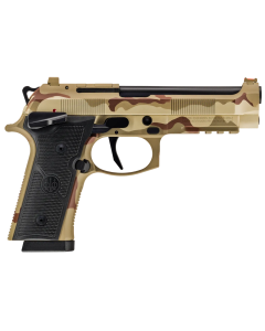 Beretta USA 92XI 9mm 18+1 4.70" Black Inox Steel Barrel, Desert Combat Uniform Cerakote Serrated Steel Slide & Steel Frame w/Beavertail & Picatinny Rail, Black Textured Grip, Ambidextrous