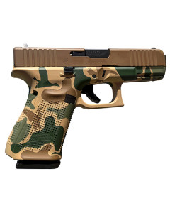 Glock G19 Gen5 Compact Frame 9mm Luger 15+1 4.02" Black GMB Barrel, Vintage Camo Brown cerakote Serrated Steel Slide, Camo Polymer Frame w/Picatinny Rail & Grip, Ambidextrous