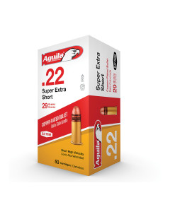 Aguila Ammunition Rimfire, Super Extra, 22 Short, 29 Grain, Copper-Plated Round Nose, High Velocity, 50 Round Box 1B222110