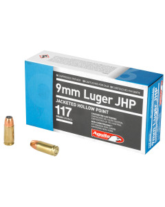 Aguila Ammunition Pistol, 9MM, 117Gr, Jacketed Hollow Point, 50 Round Box 1E092112