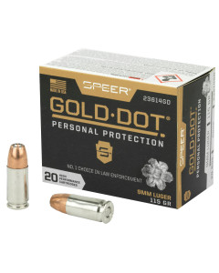 Speer Ammunition Speer Gold Dot, Personal Protection, 9MM, 115 Grain, Hollow Point, 20 Round Box 23614GD