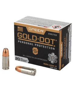 Speer Ammunition Speer Gold Dot, Personal Protection, 9MM, 124 Grain, Hollow Point, +P, 20 Round Box 23617GD