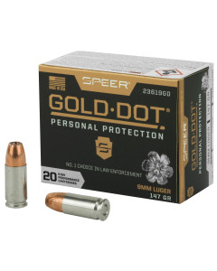Speer Ammunition Speer Gold Dot, Personal Protection, 9MM, 147 Grain, Hollow Point, 20 Round Box 23619GD