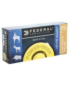 Federal PowerShok, 243 Win, 85 Grain, Copper, Lead Free, 20 Round Box, California Certified Nonlead Ammunition 24385LFA