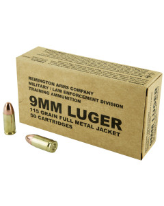 Remington Pistol, 9MM, 115 Grain, Full Metal Jacket, 50 Round Box B9MM3