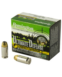 Remington Compact Ultimate Home Defense, 45ACP, 230 Grain, Brass Jacketed Hollow Point, 20 Round Box 28967