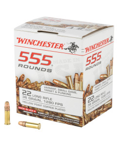 Winchester Ammunition Rimfire, 22LR, 36 Grain, Hollow Point, 555 Round Brick 22LR555HP