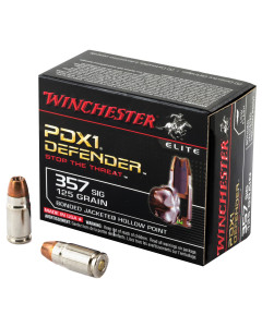 Winchester Ammunition Defender, Supreme Elite, 357SIG, 125 Grain, Bonded Jacketed Hollow Point, PDX1, 20 Round Box S357SPDB