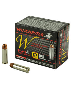 Winchester Ammunition W - Train & Defend, 38 Special, 130 Grain, Jacketed Hollow Point, Low Recoil, 20 Round Box W38SPLD