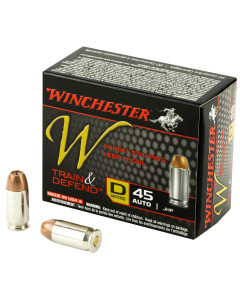 Winchester Ammunition W - Train & Defend, 45 ACP, 230 Grain, Jacketed Hollow Point, Low Recoil, 20 Round Box W45D