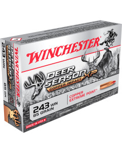 Winchester Ammunition Deer Season XP Copper Impact, 243 Win, 85 Grain, Copper Extreme Point Polymer Tip, Lead Free, 20 Round Box, California Certified Nonlead Ammunition X243DSLF