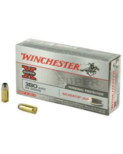 Winchester Ammunition Super-X, 380ACP, 85 Grain, Silvertip Jacketed Hollow Point, 50 Round Box X380ASHP