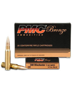 PMC Bronze .308 Winchester Rifle Ammo 147gr FMJBT 20rd Box or 500rd Case