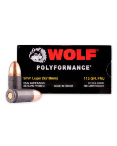 Wolf Steel Case 9mm Luger Handgun Ammo - 115 Grain | FMJ | 1000rd Case