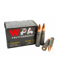 Wolf 7.62x39mm 123gr FMJ Steel Case Rifle Ammo - 20rd box