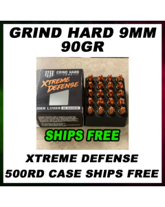 Grind Hard 9mm 90gr Xtreme Defense 20rd Box or 500rd Case