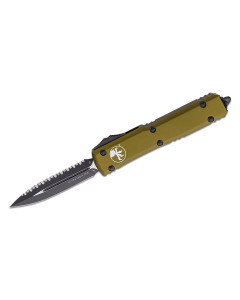 Microtech Ultratech Auto OTF 3.46" Stonewashed Plain/Serrated Double Edge Dagger Blade - OD Green