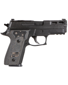 Sig Sauer P229 Pro Compact Frame 9mm Luger 10+1, 3.90" Black Carbon Steel Barrel, Black Nitron Optic Cut/Ported/Serrated Stainless Steel Slide, Black Nitron Aluminum Frame w/Beavertail & Picatinny Rail, Black/Gray G10 Piranha G-Mascus Grip