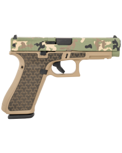 Glock G47 Gen5 MOS Full Size Frame 9mm Luger 17+1 4.49" Black GMB Barrel, Hunter Camo Cerakote MOS Cut/Serrated Steel Slide, Coyote Tan Polymer Frame w/Picatinny Rail, YNOT Lasered Grip