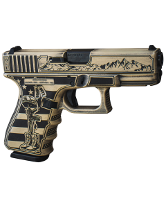 Glock G19 Gen5 MOS Compact Frame 9mm Luger 15+1 4.02" Black GMB Barrel Tan/Black Engraved w/Mountain Range & OEF Steel Slide Tan/Black Cerakote Polymer Frame w/Picatinny Rail Engraved w/Battlefield Cross Grip