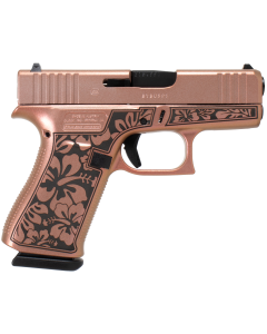 Glock G43 Gen3 Slim Sub-Compact Frame 9mm Luger 6+1 3.41" Black Steel Barrel, Chimera Cerakote Serrated Steel Slide, Chimera w/Hibiscus Cerakote Polymer Frame