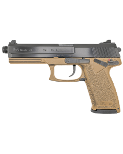 HK Mark 23, 45 ACP, 12+1, 5.87" Black Threaded Barrel, Black Cerakote Serrated Steel Slide, Flat Dark Earth Polymer Frame w/Accessory Rail