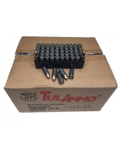 TulAmmo 9mm Luger Handgun Ammo - 115 Grain | FMJ Steel Case | 1000rd Case (20 Boxes)