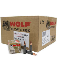 Wolf Military Classic 7.62x39mm Ammo 124 Gr FMJ Steel Case 1000rd Case