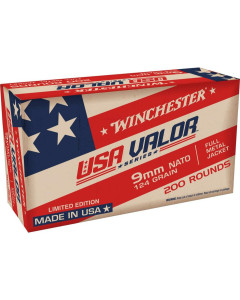 Winchester Ammunition USA Valor 9mm, 124 Grain Full Metal Jacket, 200 Rd Box, Limited Edition Series, USA9NATOW