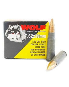  Wolf 7.62x39 122 Grain FMJ Steel Case Range Safe 20rd Box or 1000rd Case
