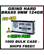 Grind Hard Brass 9mm 124gr FMJ 250rd, 500rd, or 1000rd Case